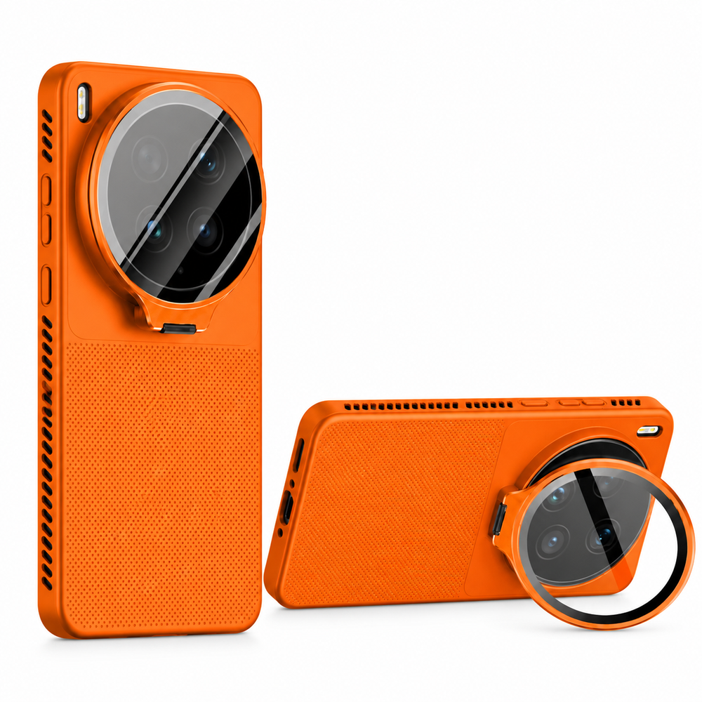 Orange Ultra Flip-Out Camera Cover Stand Honeycomb Cooling Phone Case for Vivo X300 Ultra