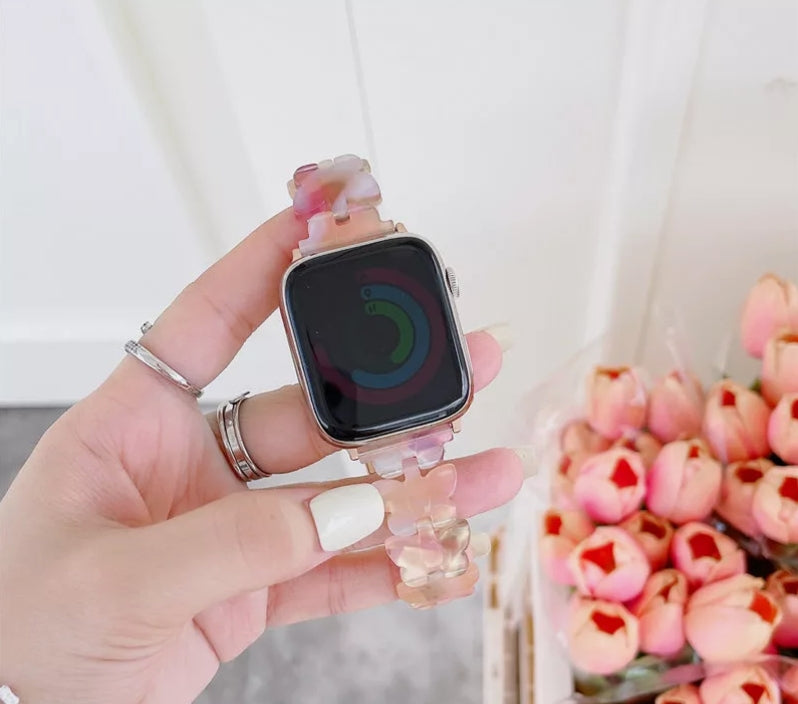 Butterfly Resin Band Strap Bracelet for Apple Watch Ultra 8 7 6 5 4 3 2 - Pink - 38/40/41