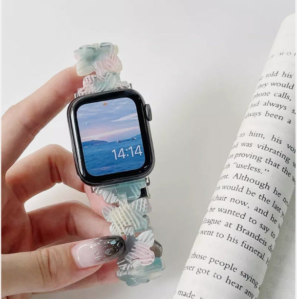 Butterfly Resin Band Strap Bracelet for Apple Watch Ultra 8 7 6 5 4 3 2 - Aqua blue - 42/44/45/49