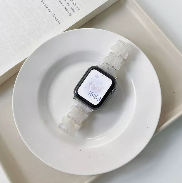 Butterfly Resin Band Strap Bracelet for Apple Watch Ultra 8 7 6 5 4 3 2 - Pearl white - 38/40/41