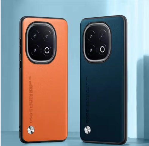 Orange Luxury Plain Leather with shockproof bumper Case For iQOO 12