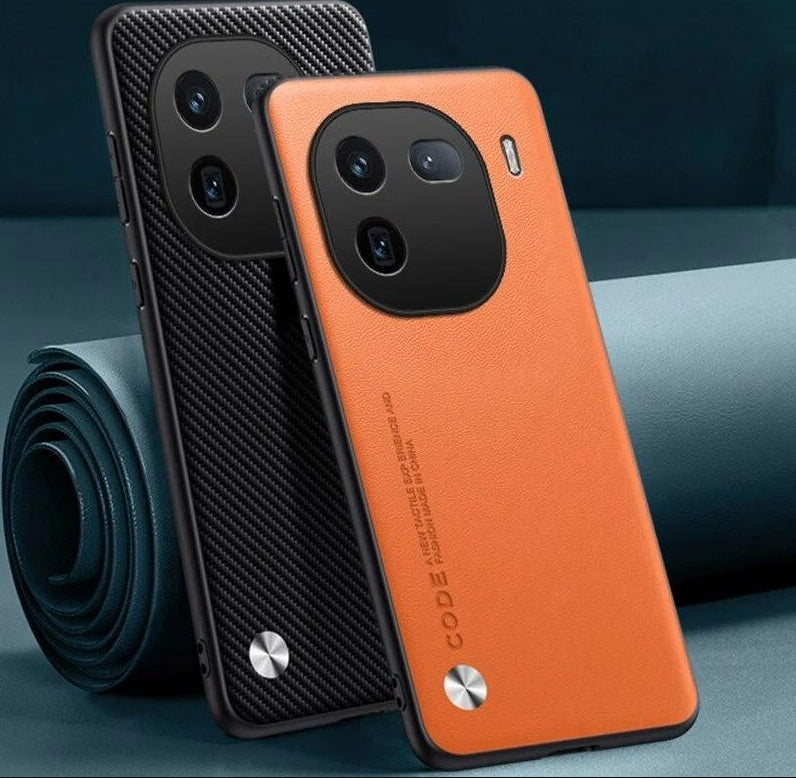 Orange Luxury Plain Leather with shockproof bumper Case For iQOO 12