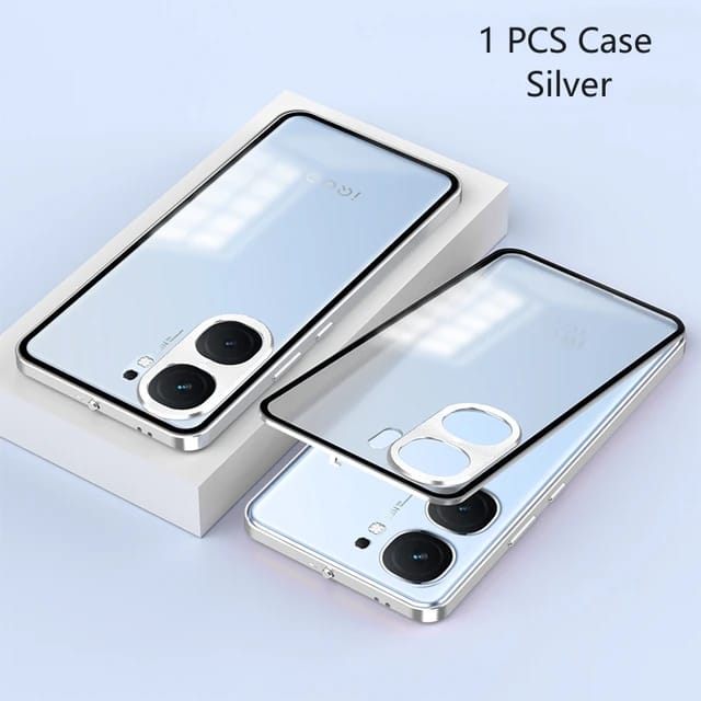 Magnetic Metal Bumper Frame +Clear Matte PC Back case for iQOO Neo 9/9Pro - Silver