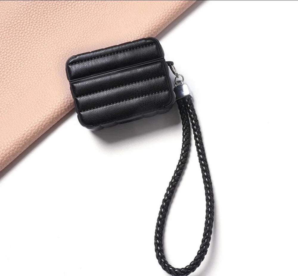 PU Leather Coated TPU Protective Charging Cover for Airpods Pro - Black