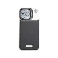 Black Metal Holder Plain Leather MagSafe Phone Case  - iPhone 16 Pro