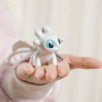 Dragon Keychain Toy with Moving Wings and Light, On Off Switch, White Color (Light Fury)
