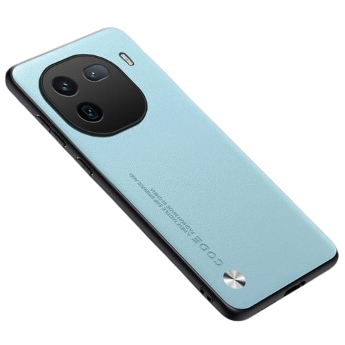 Sky Blue Luxury Plain Leather with shockproof bumper Case For iQOO 12