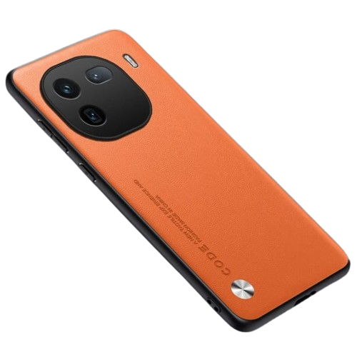 Orange Luxury Plain Leather with shockproof bumper Case For iQOO 12
