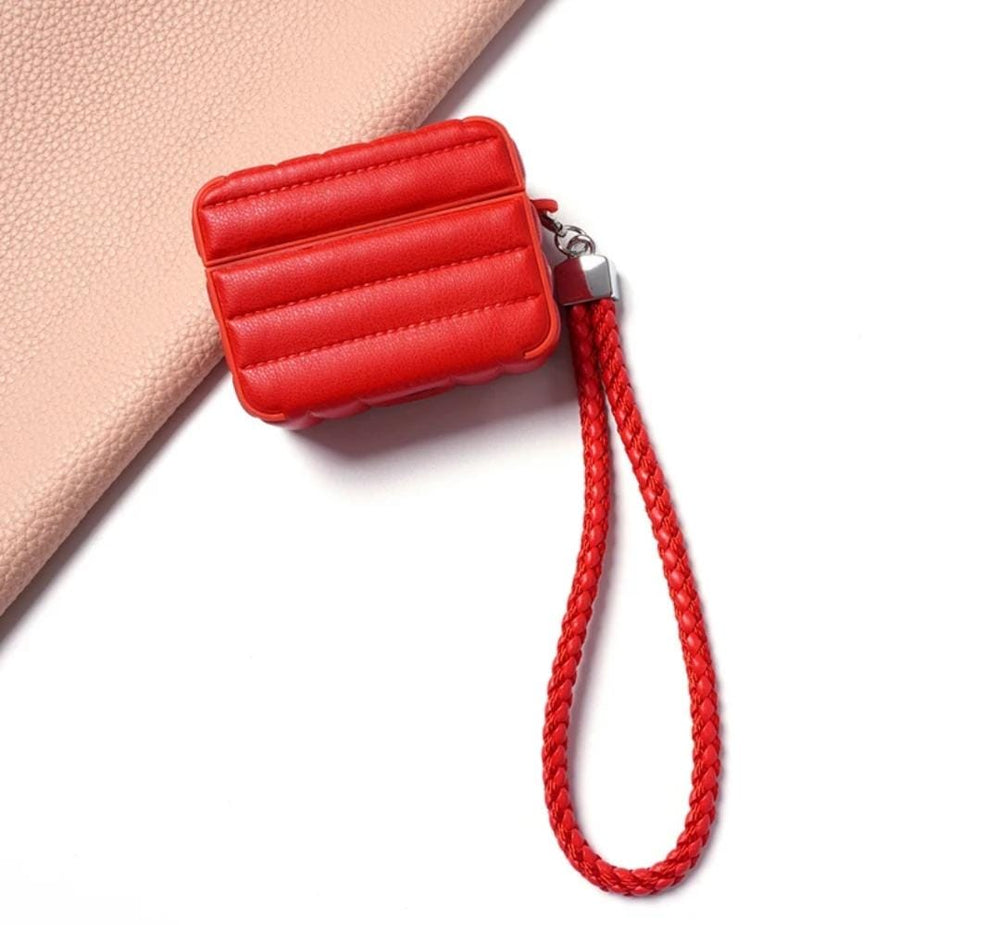 PU Leather Coated TPU Protective Charging Cover for Airpods Pro - Red