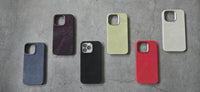 Elegant faux suede alcantra look phone cases for iPhone 13/14, 14 Pro, 14 Promax, 15, 15 Plus, 15 Pro, 15 Promax - Purple