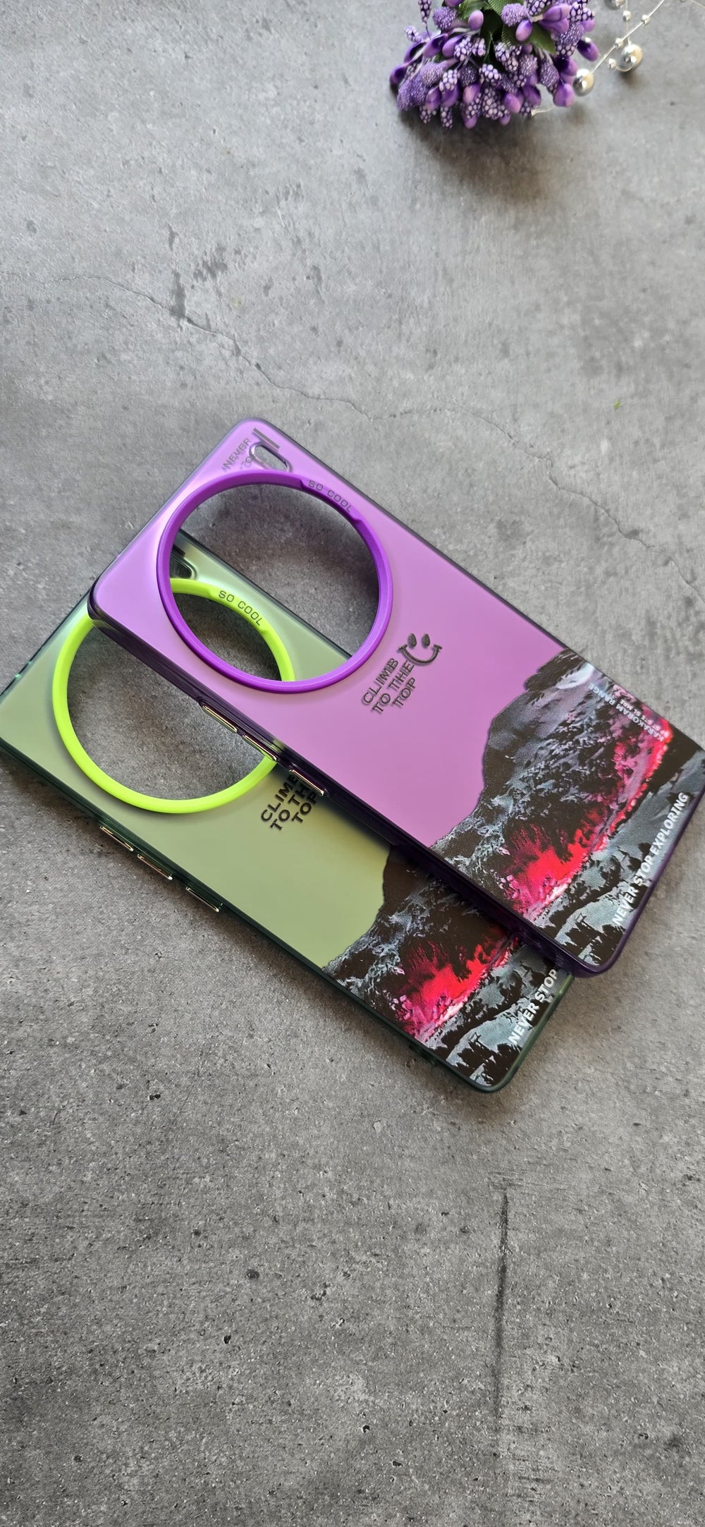 Printed Iridescent Slim PC & Silicone Edge Cover with Camera Lens Protector Solid Color for Vivo X100 - Purple