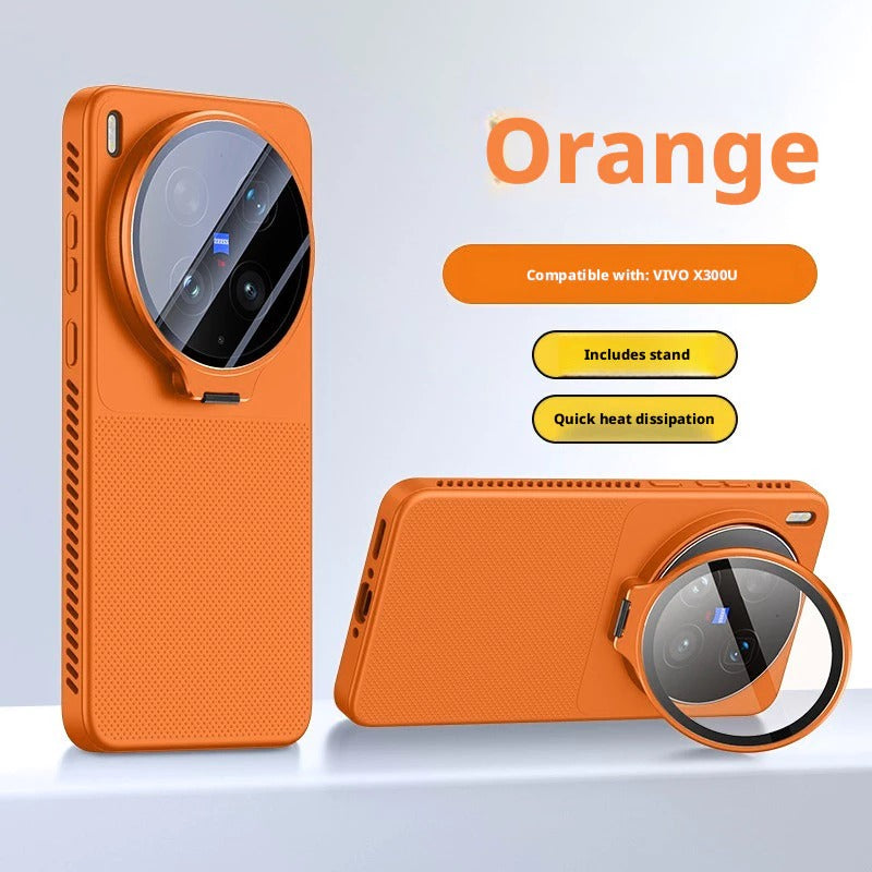 Orange Ultra Flip-Out Camera Cover Stand Honeycomb Cooling Phone Case for Vivo X300 Ultra
