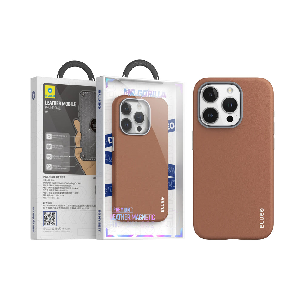 Brown Blueo Premium Leather case with Magsafe - iPhone 14 Pro/14 Promax/15 Promax