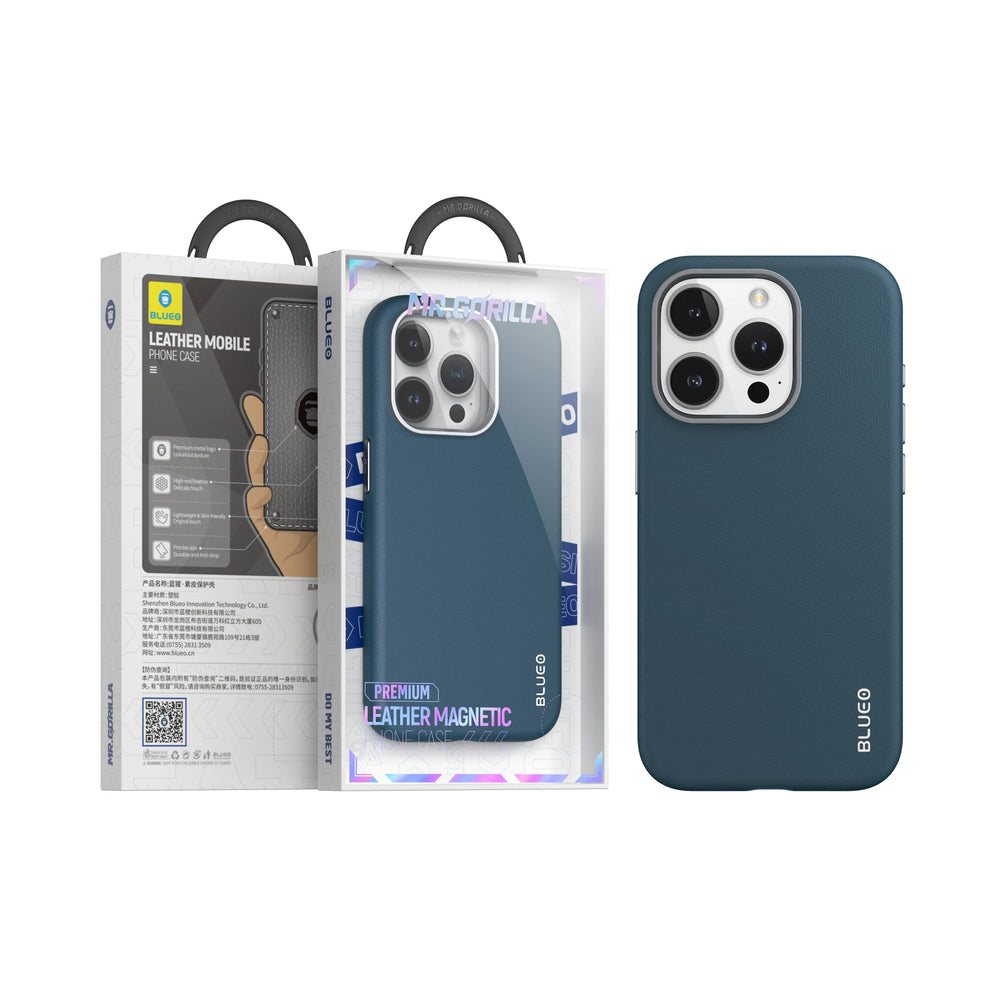 Blueo Blue Premium Leather case with Magsafe - iPhone 15