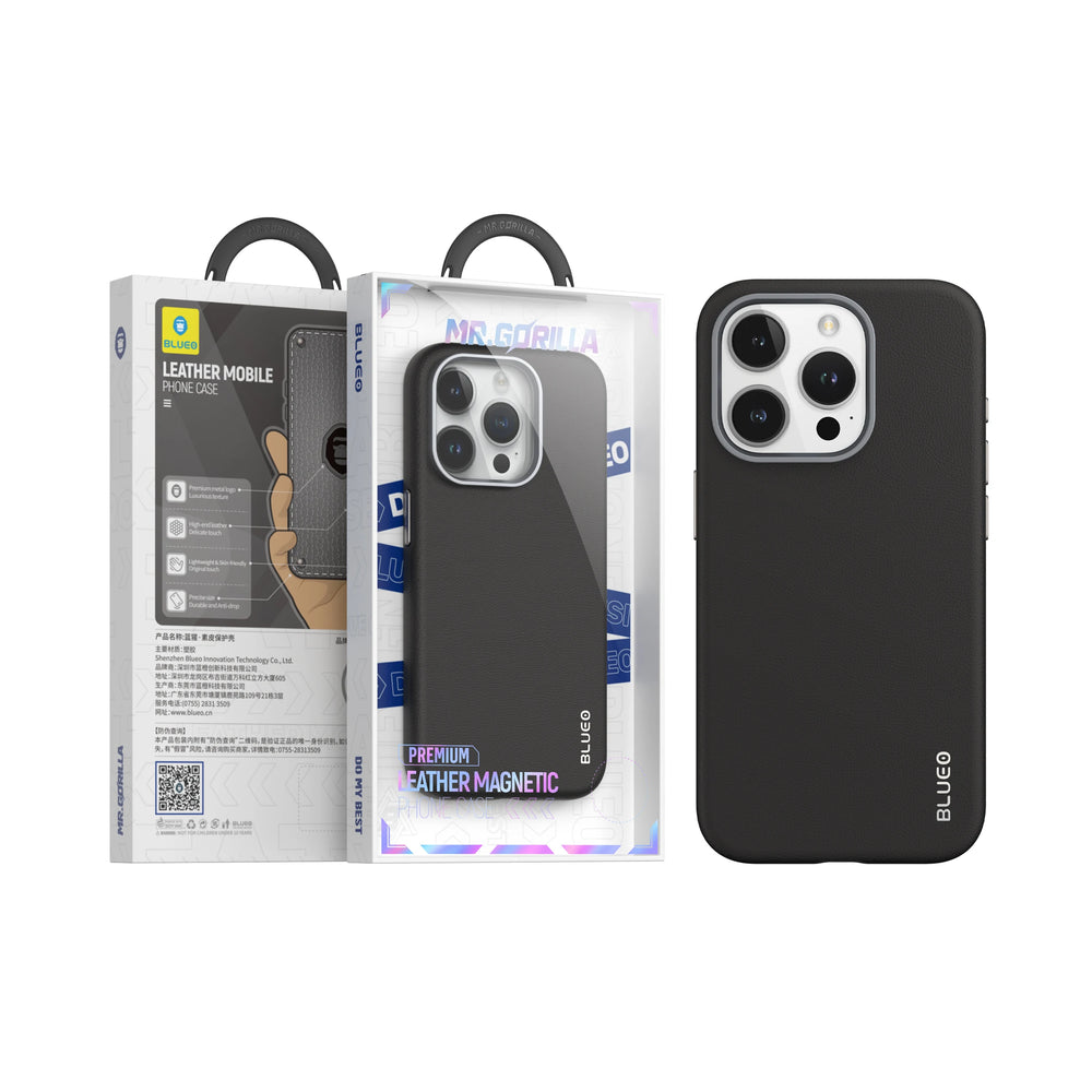 Blueo Black Premium Leather case with Magsafe - iPhone 14 Pro/14 Promax/15/15 Pro