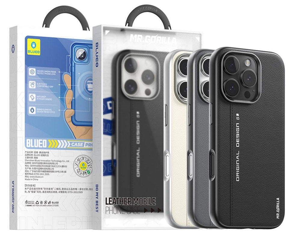 Grey Blueo PU Leather Phone Case with Magnetic for iPhone 16 Promax