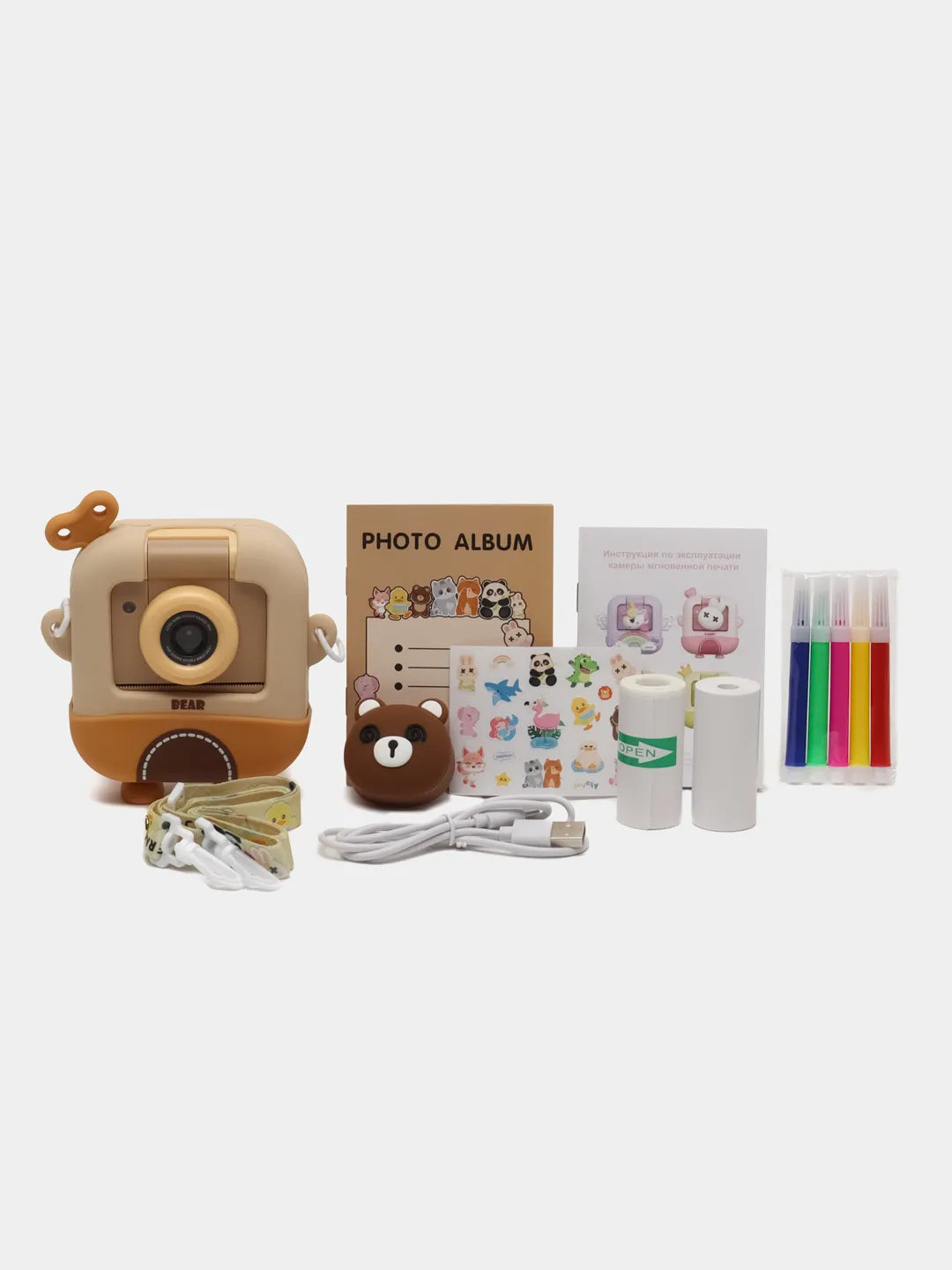 Instant Print Camera for Kids,48MP Bear Digital Camera (Brown)