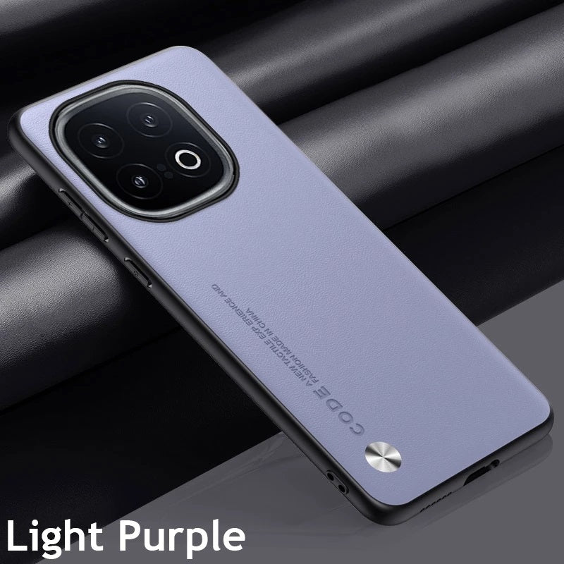 Light Purple Luxury Plain Leather with shockproof bumper Case For iQOO 13