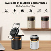 5-in-1 Wireless Charging Station with Bluetooth Speaker, Night Light, 360° Stereo Sound - White