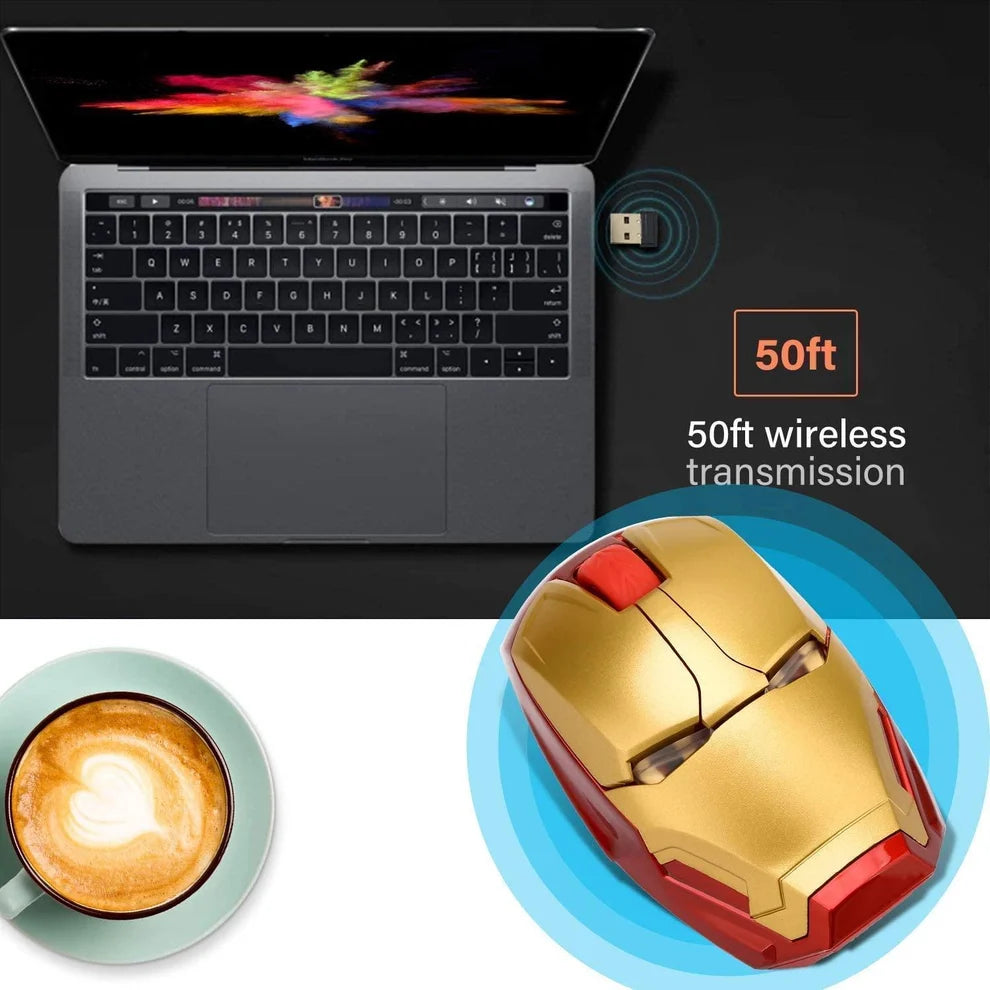 Wireless Iron Man Mouse 2.4G Optical Computer Mouse for Desktop Laptop PC Mac - Gold