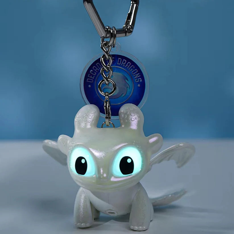 Dragon Keychain Toy with Moving Wings and Light, On Off Switch, White Color (Light Fury)