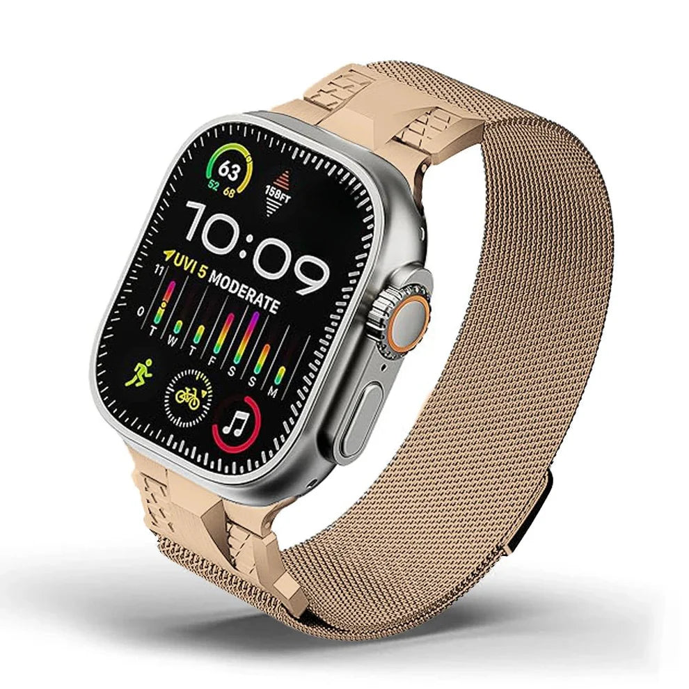 Gold Magnetic Stainless Steel Milanese Loop Apple Watch Band (42/44/45/49 MM)