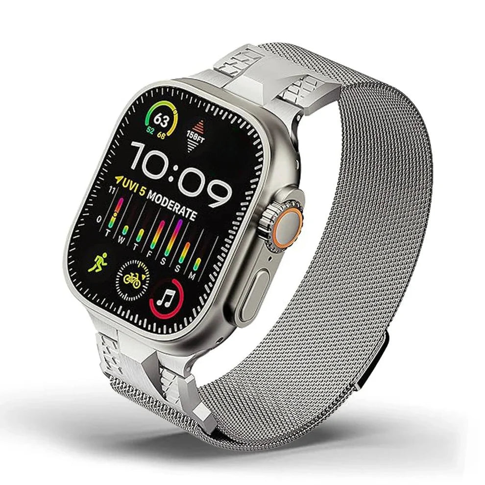 Titanium Magnetic Stainless Steel Milanese Loop Apple Watch Band (42/44/45/49 MM)