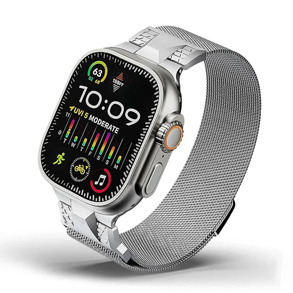 Silver Magnetic Stainless Steel Milanese Loop Apple Watch Band (42/44/45/49 MM)