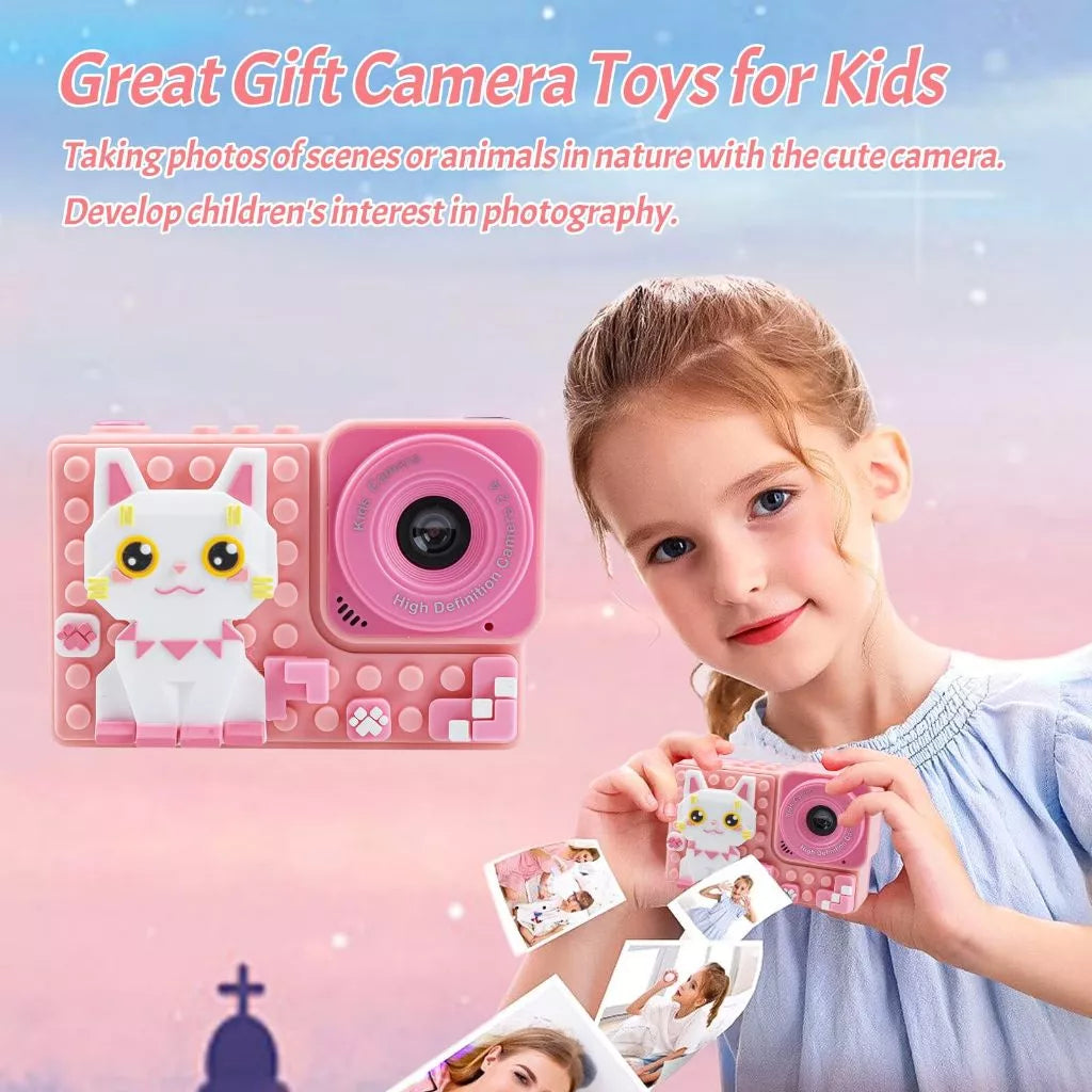 Kids Digital Video Toy Camera with Silicone Building CardBlocks - Cat