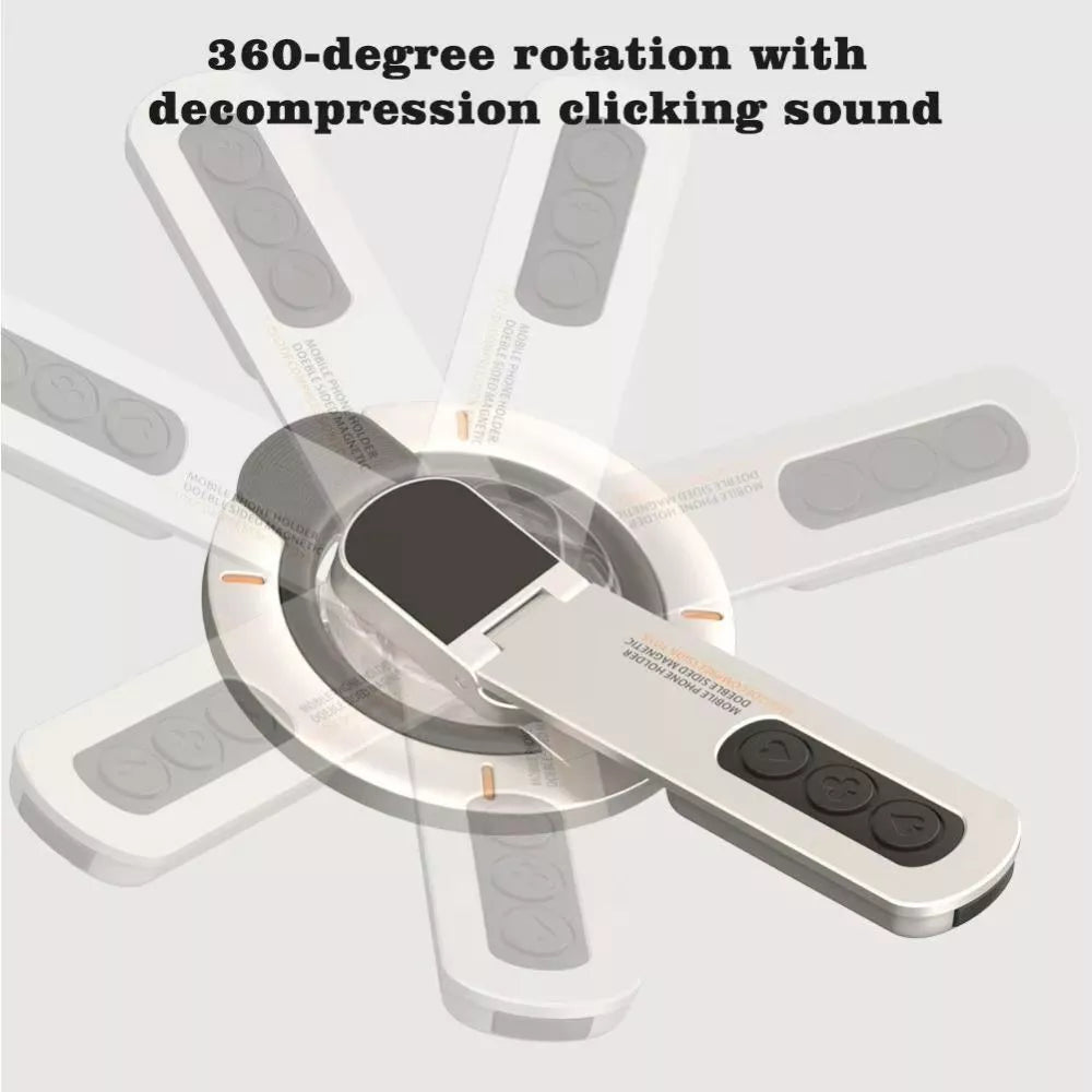 360° Magnetic Rotating Phone Holder – Double-Sided Desktop Stand - White