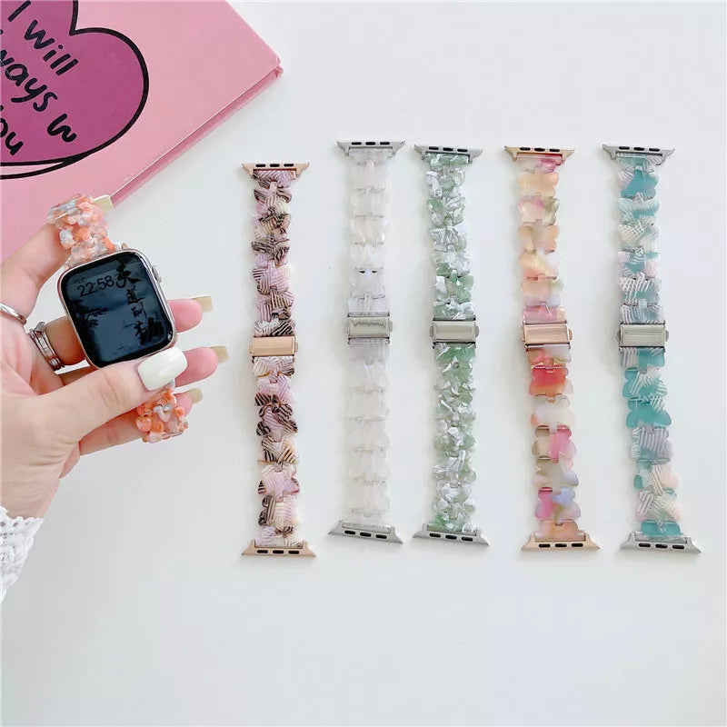 Butterfly Resin Band Strap Bracelet for Apple Watch Ultra 8 7 6 5 4 3 2 - Aqua blue - 38/40/41