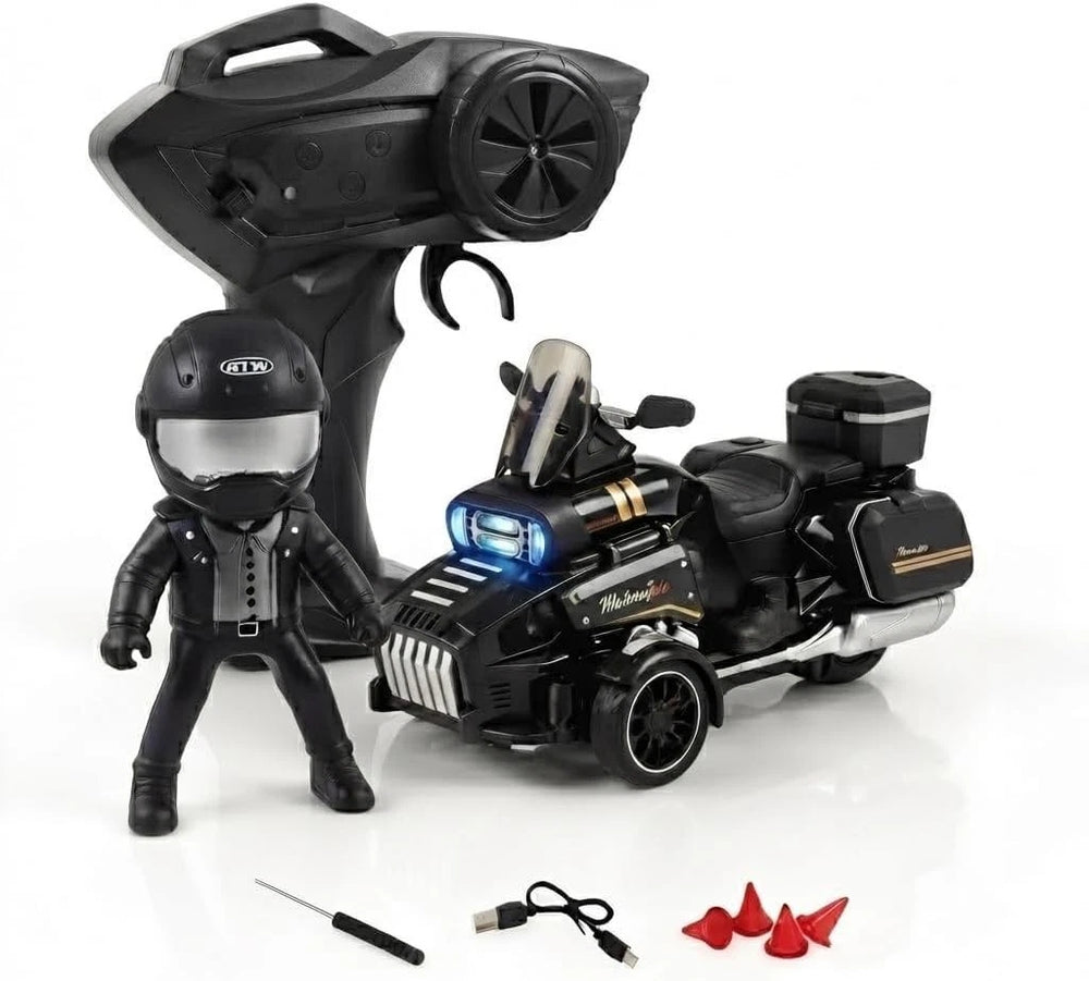 Black RC Drift Remote Control Three-Wheel Motor 2.4 Ghz Beetle Electric Model Emulation Motorcycle