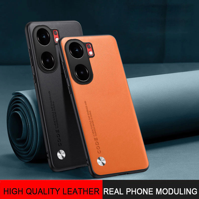 Black Luxury Plain Leather with shockproof bumper Case for iQOO Neo 9 S Pro