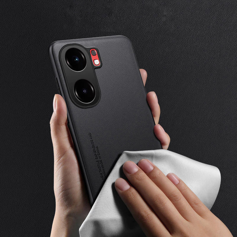 Black Luxury Plain Leather with shockproof bumper Case for iQOO Neo 9 S Pro