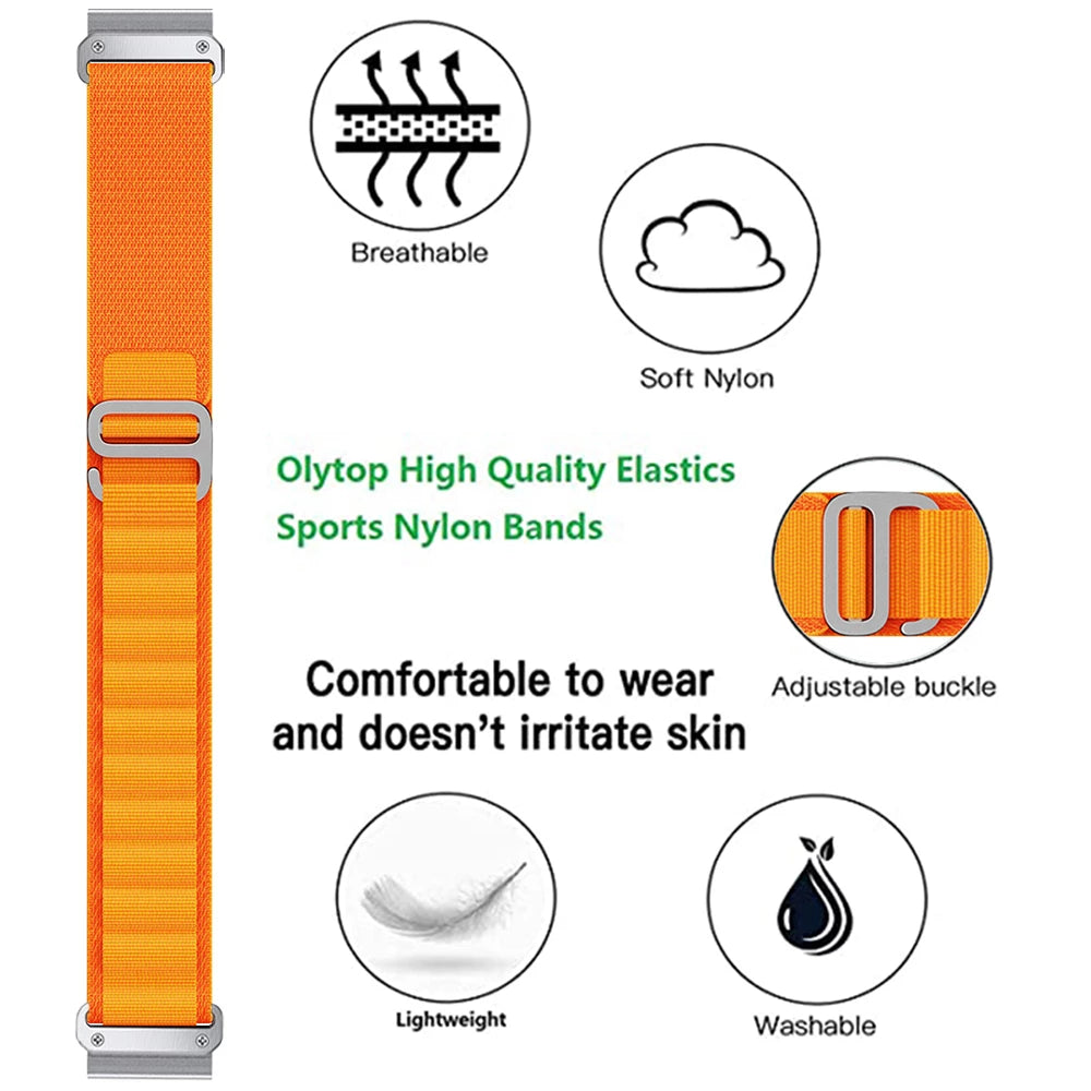 20 MM Orange Alpine loop Bands Compatible with Android Smart Watches