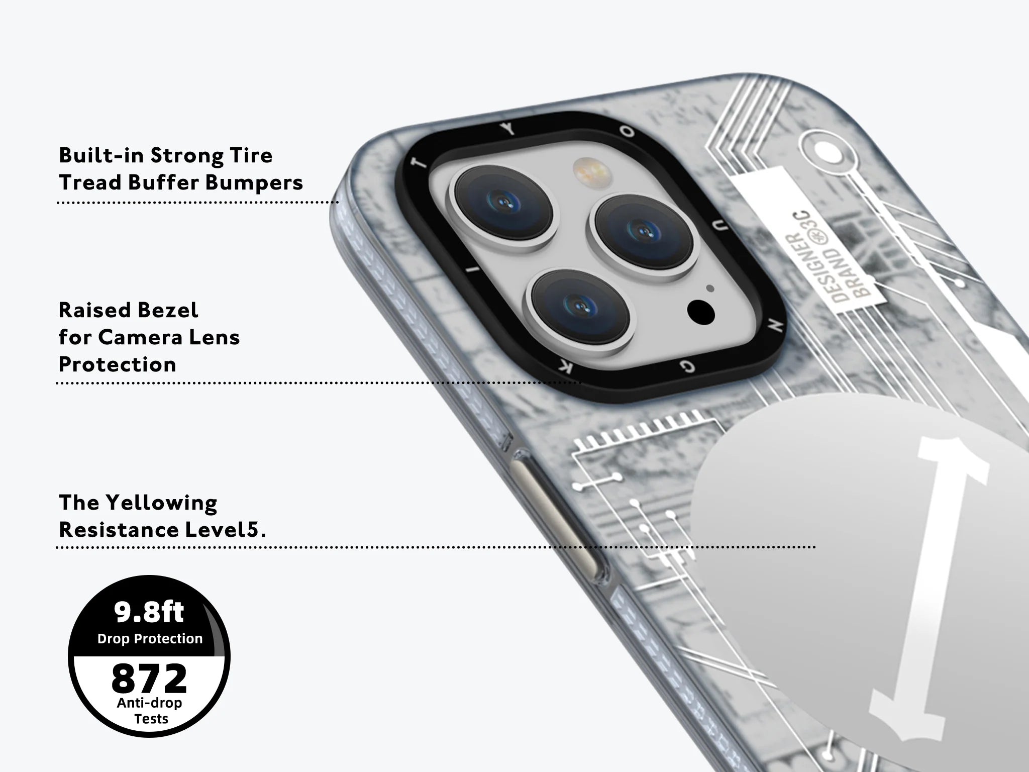 Youngkit Grey Futuristic case for iPhone 14 Plus/15/15 Plus/15 Pro/15 Promax