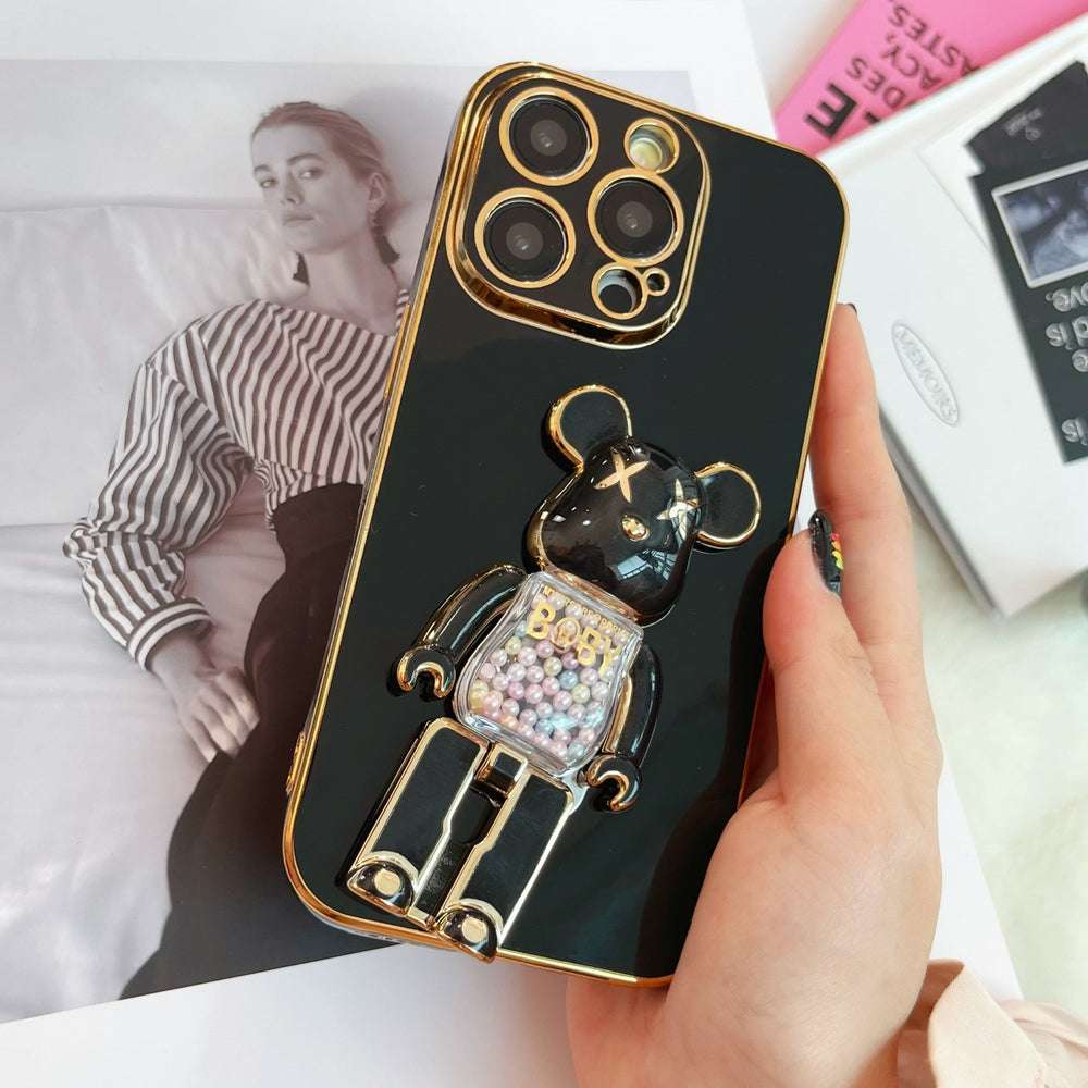 Black KAWS Folding Stand Holder Case for iPhone 11/12/13/14 Series