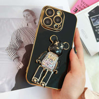 Black KAWS Folding Stand Holder Case for iPhone 11/12/13/14 Series