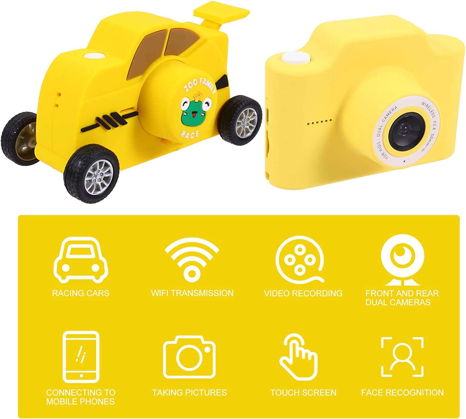 Yellow Cartoon Car Vehicle Shaped Digital Kids Camera