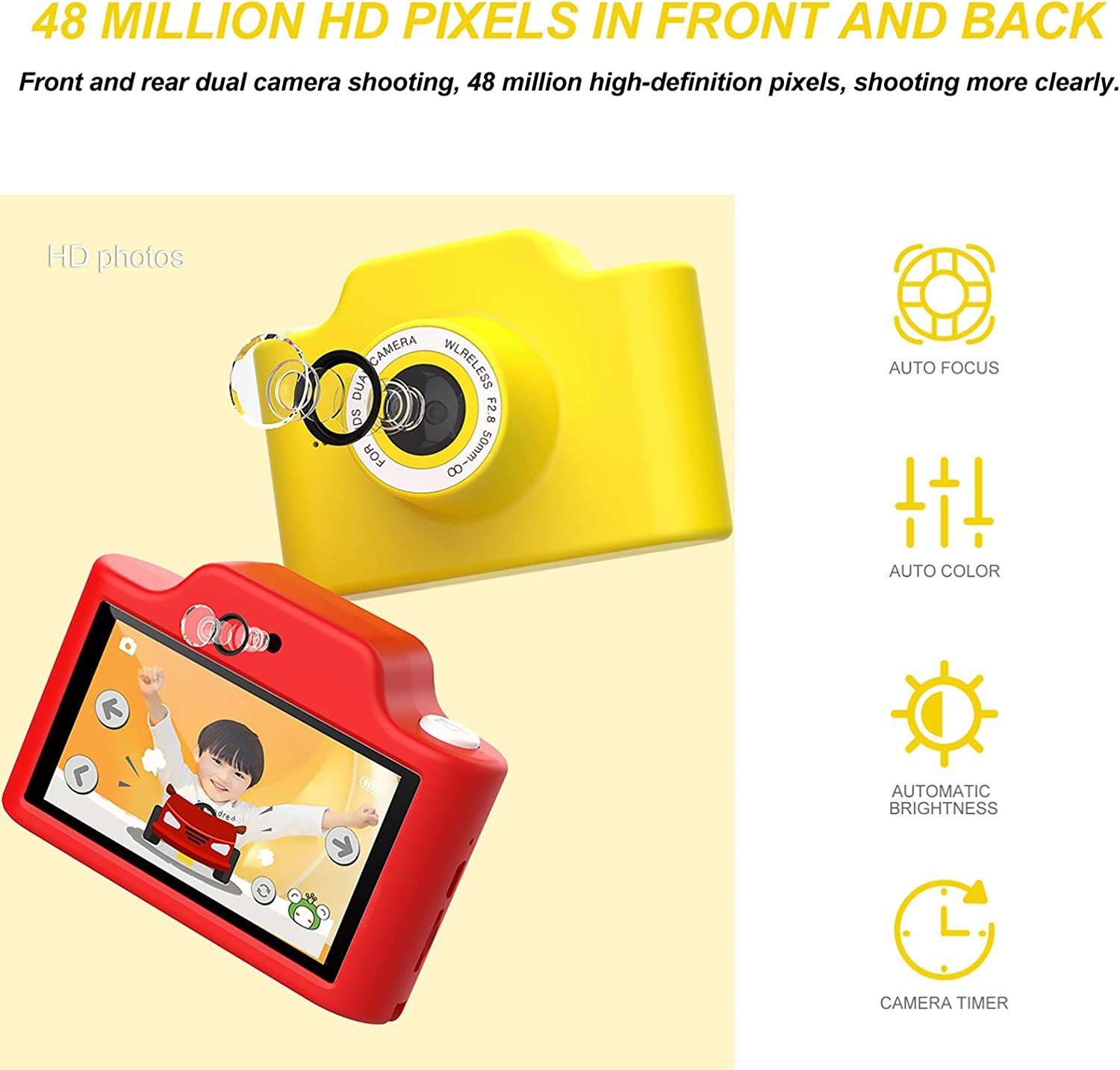 Yellow Cartoon Car Vehicle Shaped Digital Kids Camera