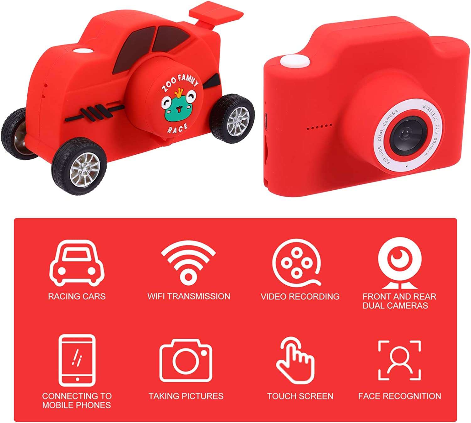 Red Cartoon Car Vehicle Shaped Digital Kids Camera