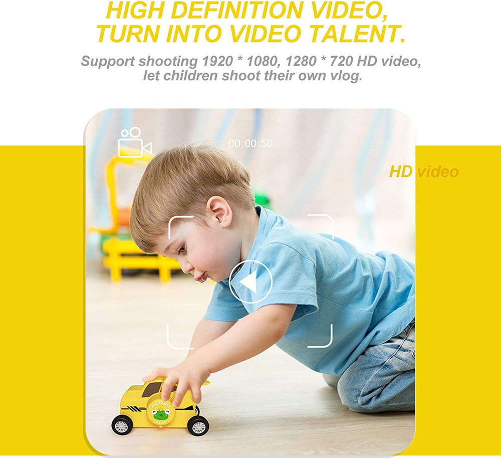 Yellow Cartoon Car Vehicle Shaped Digital Kids Camera