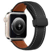 38/40/41 MM Black Genuine Leather Folding Buckle Bands for Apple Watches
