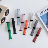 42/44/45/49 MM Orange Genuine Leather Folding Buckle Bands for Apple Watches