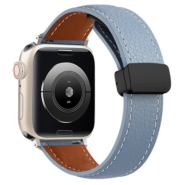 42/44/45/49 MM SkyBlue Genuine Leather Folding Buckle Bands for Apple Watches