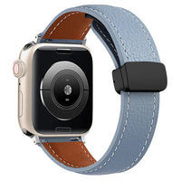 42/44/45/49 MM SkyBlue Genuine Leather Folding Buckle Bands for Apple Watches