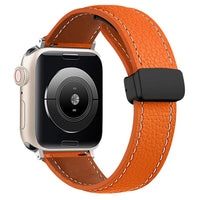 42/44/45/49 MM Orange Genuine Leather Folding Buckle Bands for Apple Watches
