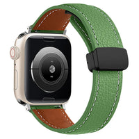 42/44/45/49 MM Dark Green Genuine Leather Folding Buckle Bands for Apple Watches