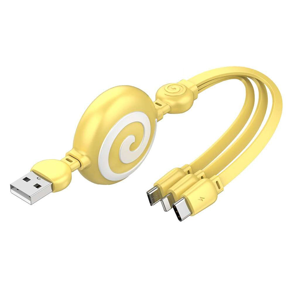 3 in 1 Retractable Lollypop Charging Multi Port - Yellow