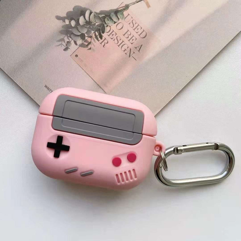 Pink Game Console Design Case with Keychain for Apple Air Pods Pro